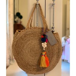 Zara Round straw beach bag with tassel NWT